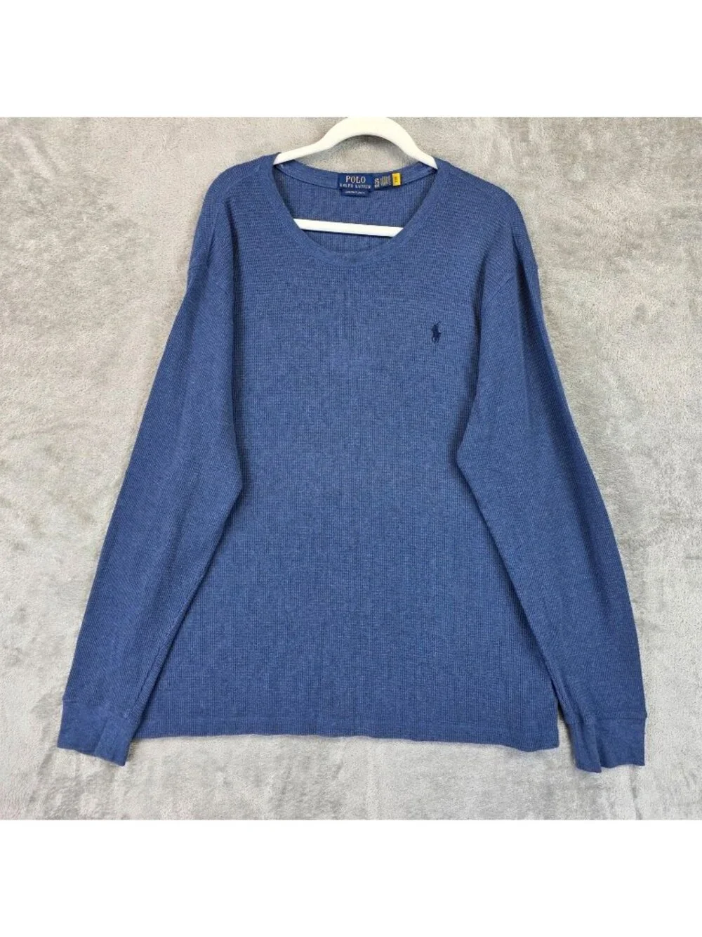 Polo Ralph Lauren Shirt Mens 2XL Blue Waffle Knit Thermal Crewneck Pullover Tee